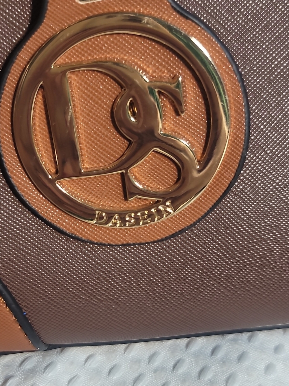 Brown Two-Tone Satchel Handbag with Gold Hardware - Picture 2 of 8
